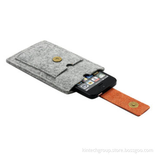Felt Mobile Phone Pouches with Metal Keyring and Button Closure, Customized Logos are Accepted